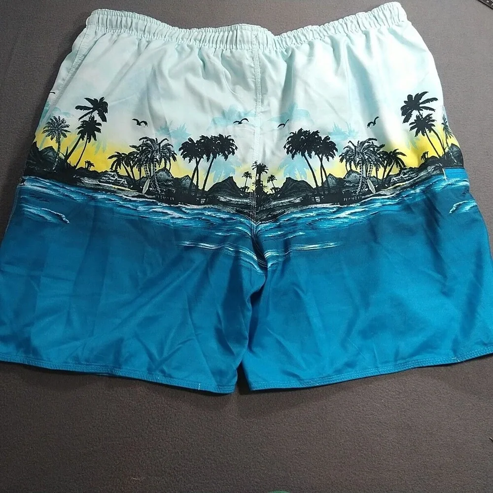 Burnside Swim Trunks Men XXL Blue Tropical Beach‎ Elastic Waist Surfer Lifeguard
